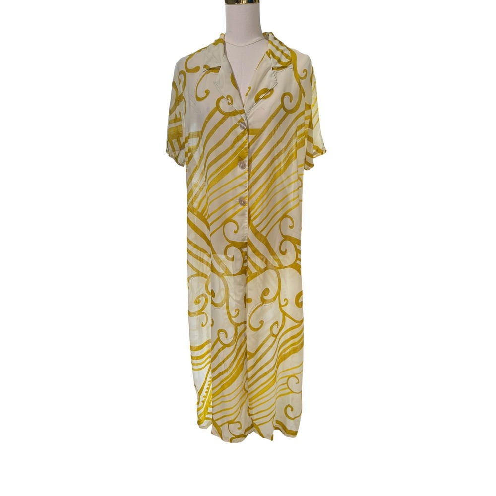 Mlle Gabrielle Shirt Dress Size 18 Gold Swirl Stripe Print Button Front